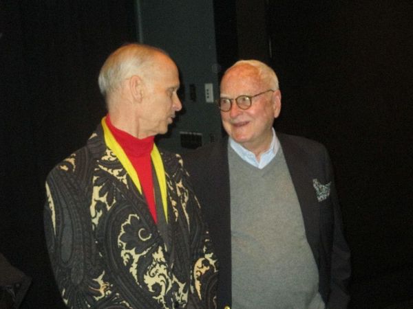 John Waters gets a smile from James Ivory who will now be credited as the sole screenwriter of Call Me By Your Name